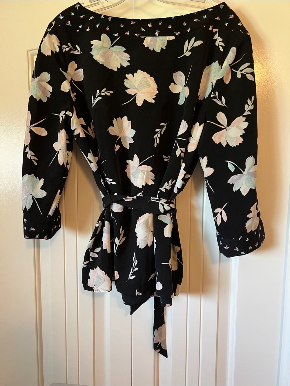 The Limited Black Floral Tie-Front Blouse with Pastel Blooms - Picture 6 of 8
